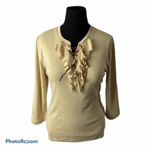 🔴 LRL Ralph Lauren Ruffle Lace Up Blouse